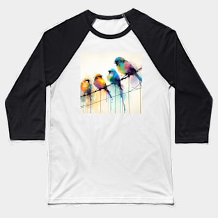 Colorful little birds on a wire in wet watercolor Baseball T-Shirt